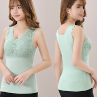 Women’s Seamless Lace Camisole with Built-In Bra – Padded Sleeveless Tank Top
